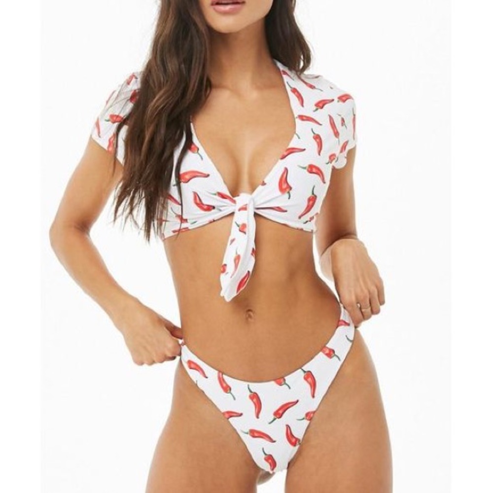 Forever 21 Chili Pepper Knotted Bikini Set